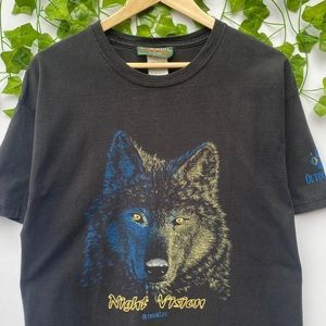 Vintage Y2K Outdoor Life Wolf Nature Graphic T-shirt size L